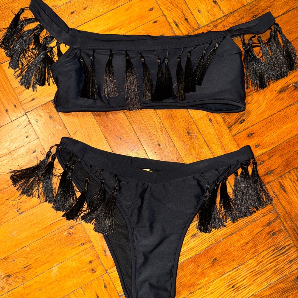 Black Tassel Bikini Set
